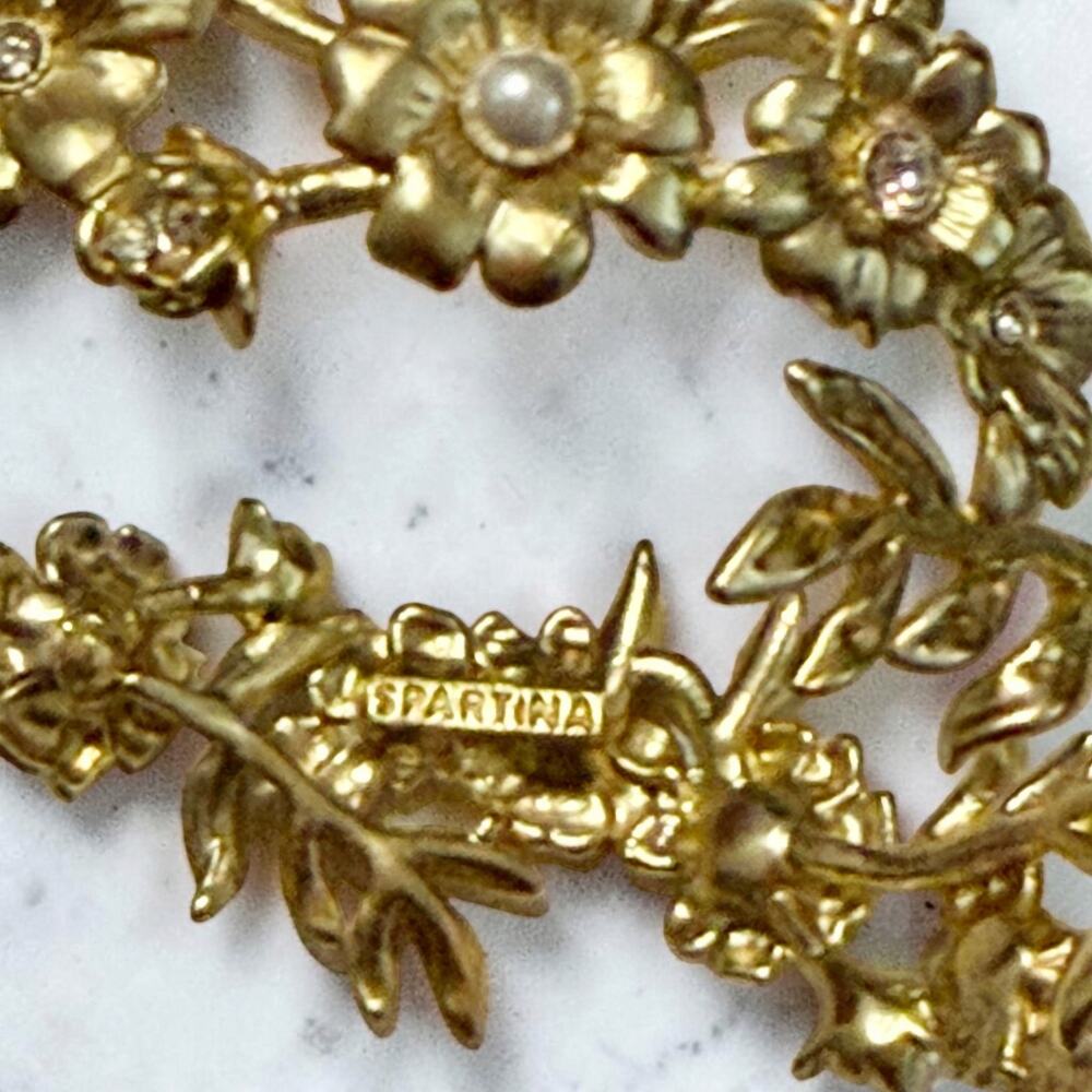 Spartina 449 Posy Party Floral Cuff Bracelet Faux Pearls Crystal 18K Gold Plated - Picture 5 of 5